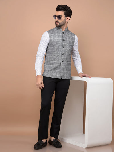 Grey Checked Waist Coat-Men Waistcoats-Crimsoune Club