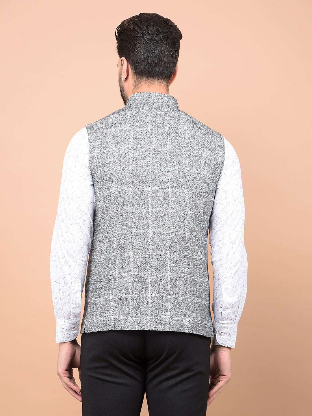 Grey Checked Waist Coat-Men Waistcoats-Crimsoune Club