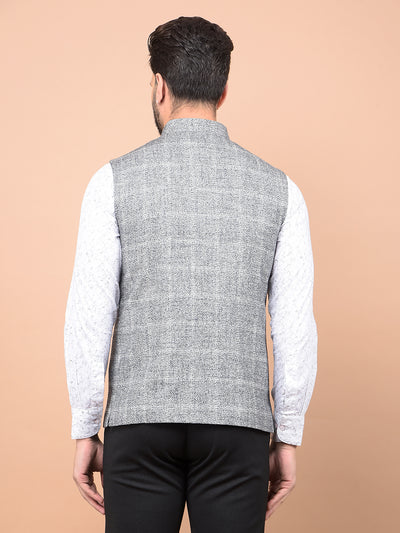 Grey Checked Waist Coat-Men Waistcoats-Crimsoune Club