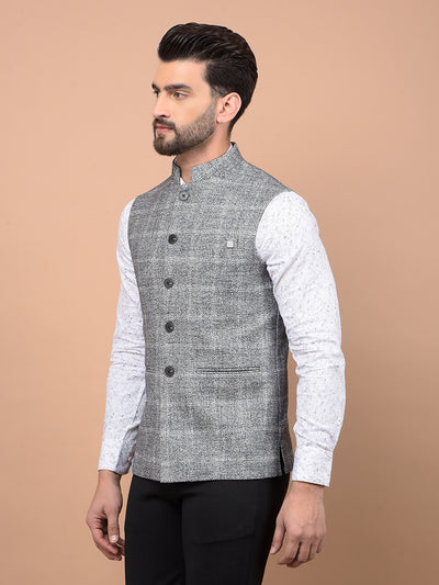Grey Checked Waist Coat-Men Waistcoats-Crimsoune Club