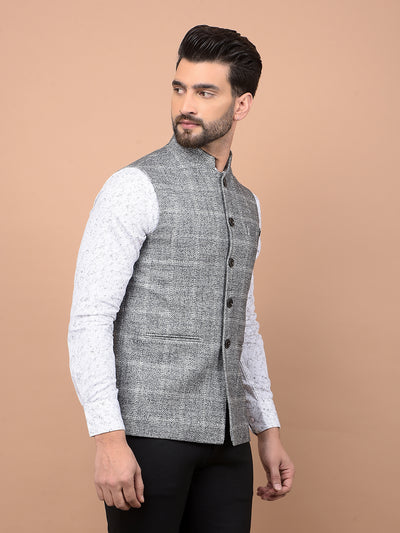 Grey Checked Waist Coat-Men Waistcoats-Crimsoune Club