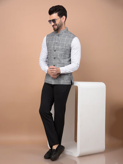 Grey Checked Waist Coat-Men Waistcoats-Crimsoune Club