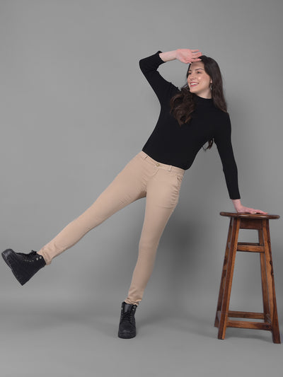 Beige Trousers-Women Trousers-Crimsoune Club