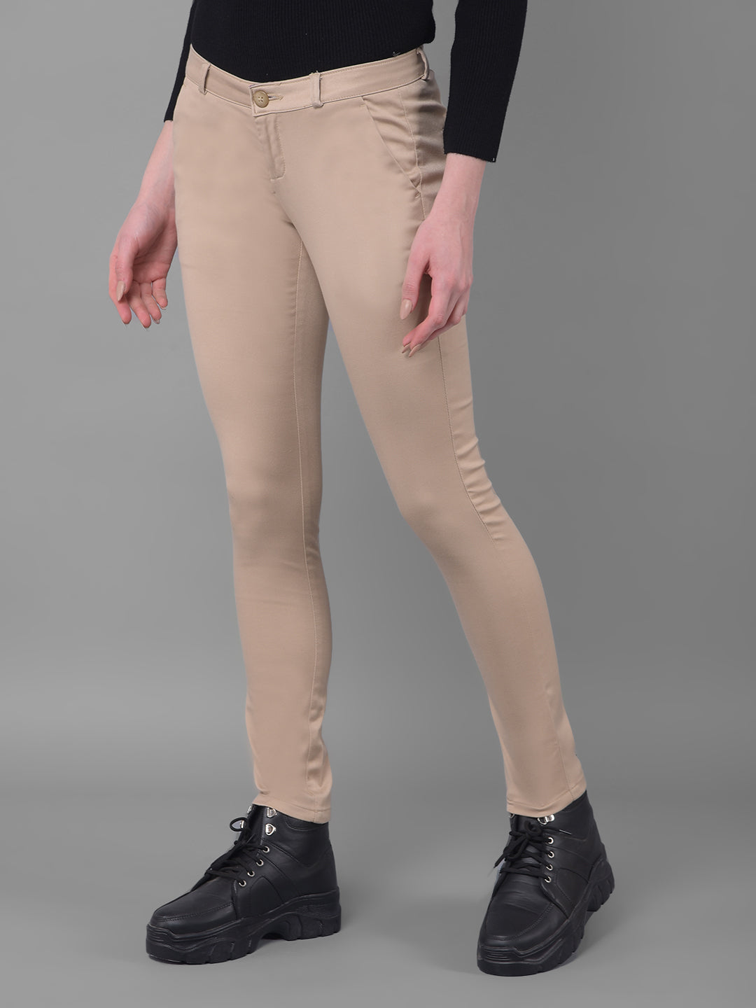 Beige Trousers-Women Trousers-Crimsoune Club