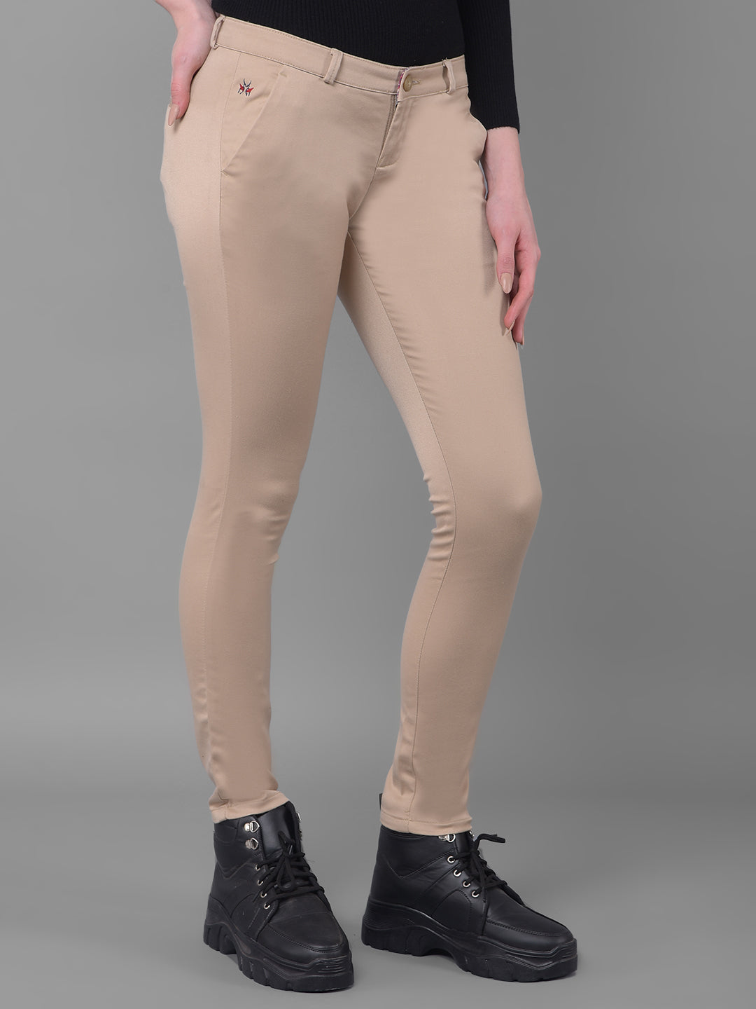 Beige Trousers-Women Trousers-Crimsoune Club