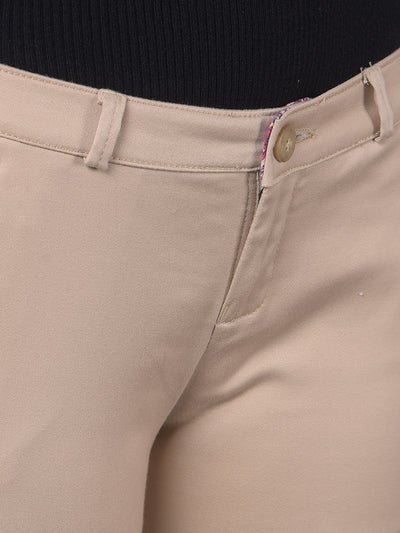 Beige Trousers-Women Trousers-Crimsoune Club