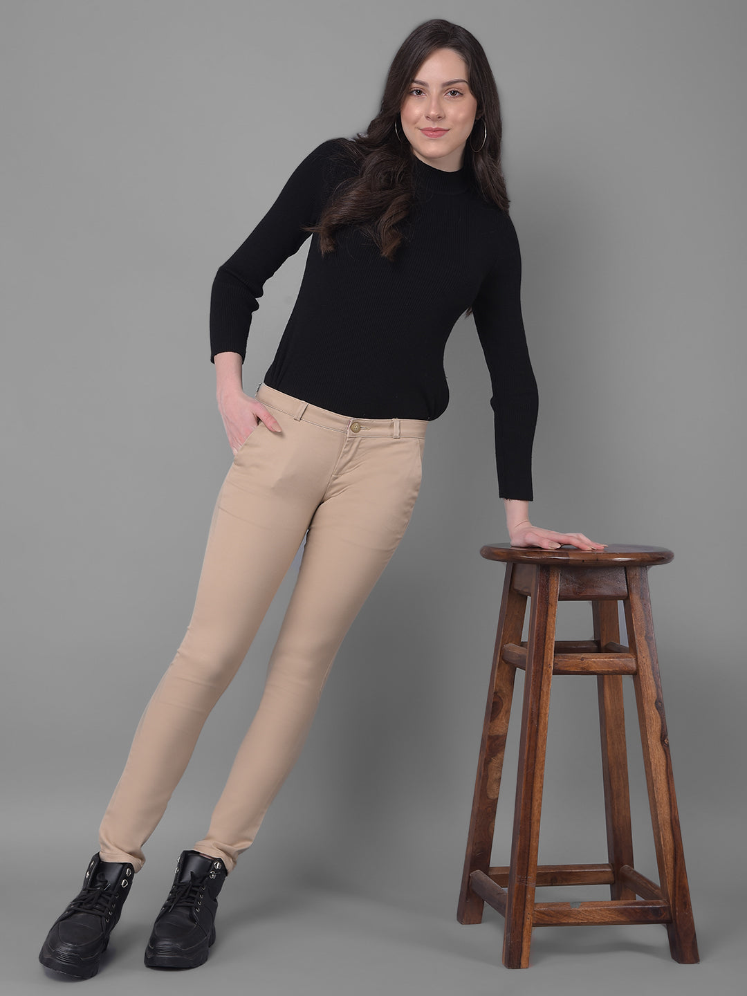 Beige Trousers-Women Trousers-Crimsoune Club