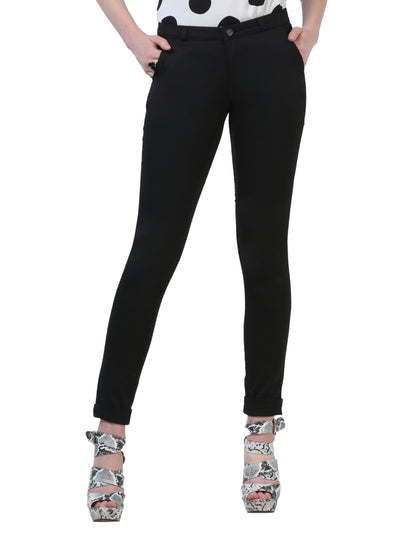 Black Solid Trouser-Women Trousers-Crimsoune Club