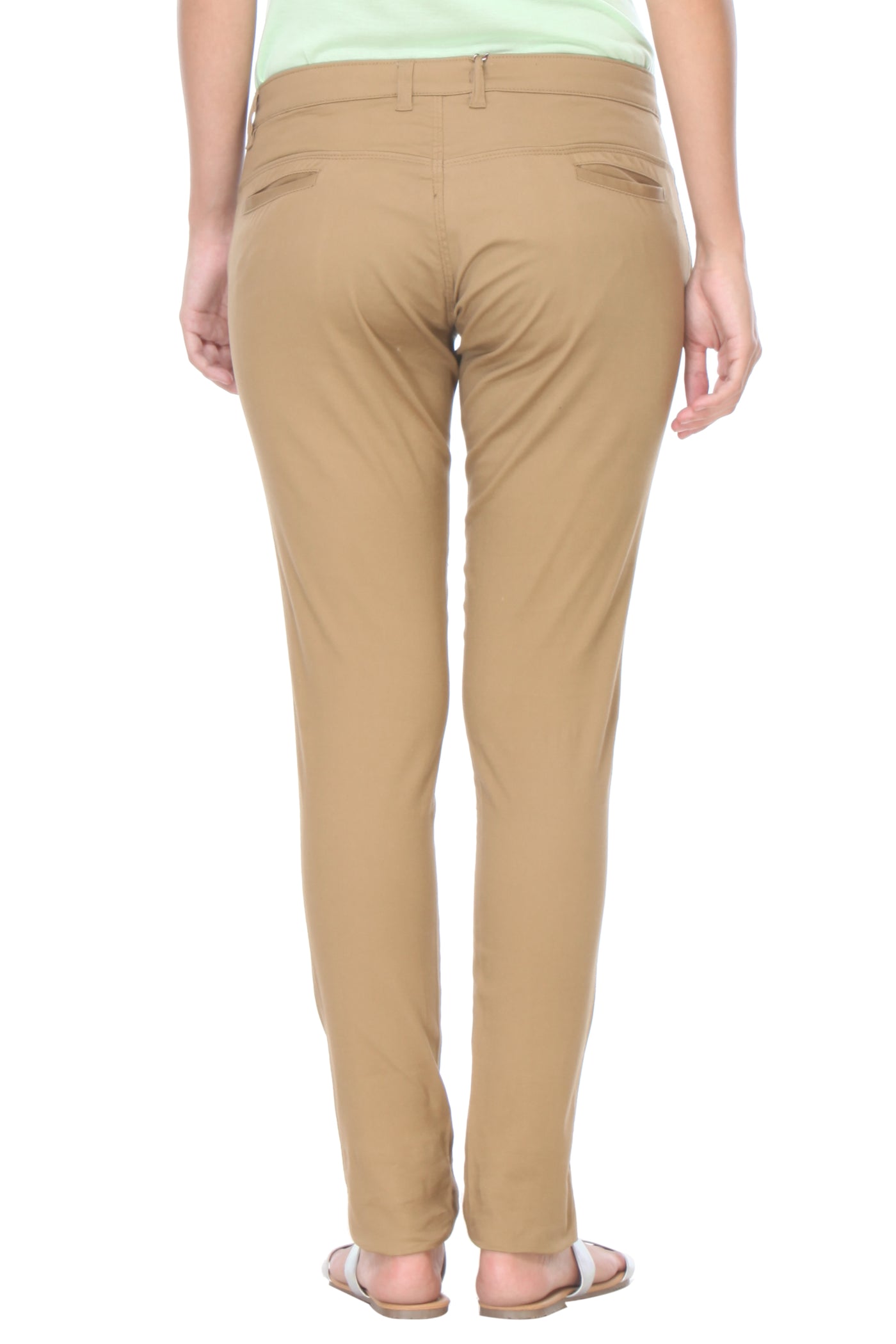 Beige Solid Trouser-Women Trousers-Crimsoune Club