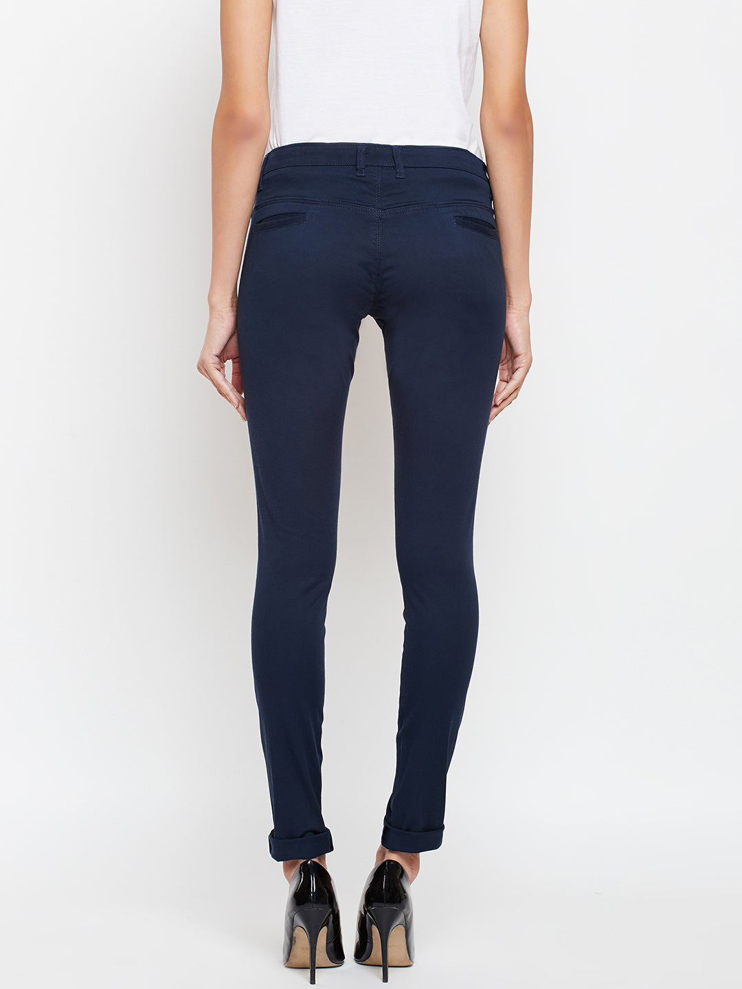 Navy Blue Solid Trouser-Women Trousers-Crimsoune Club
