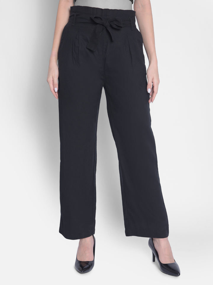 Black Straight Culottes With Belt-Women Trousers-Crimsoune Club