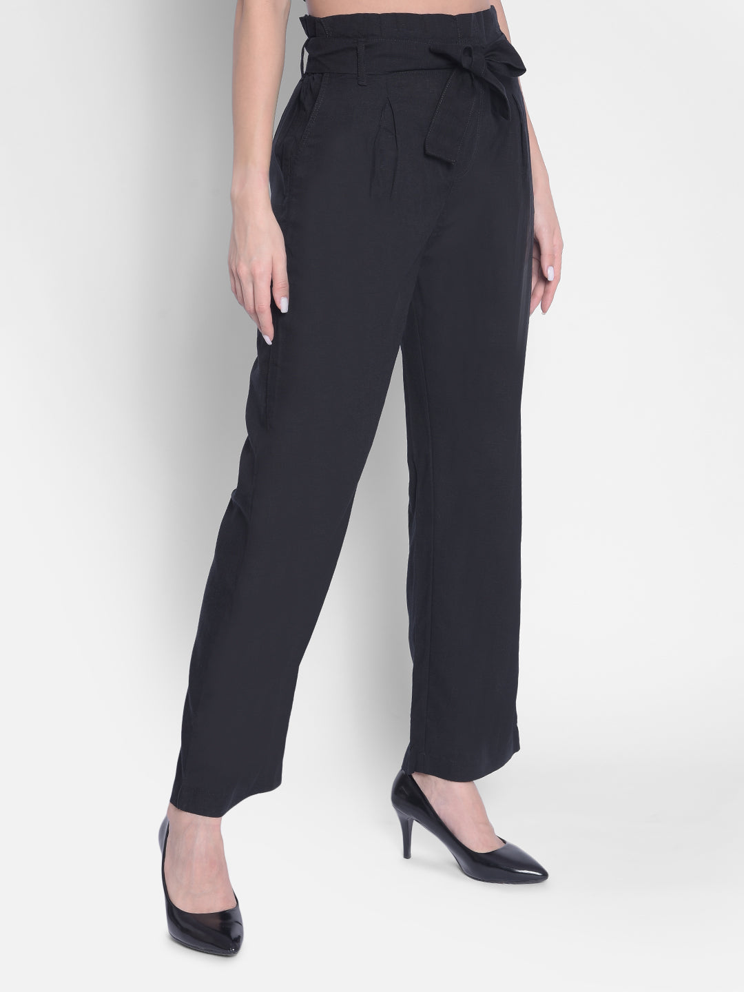 Black Straight Culottes With Belt-Women Trousers-Crimsoune Club