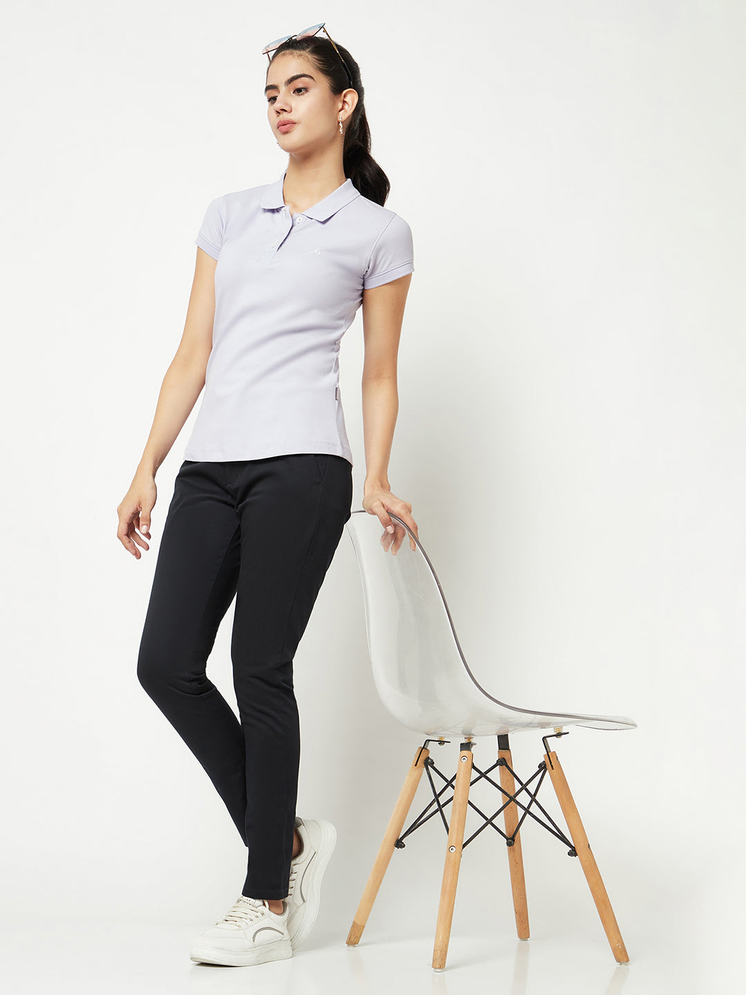 Navy Blue Chinos Trousers-Women Trousers-Crimsoune Club