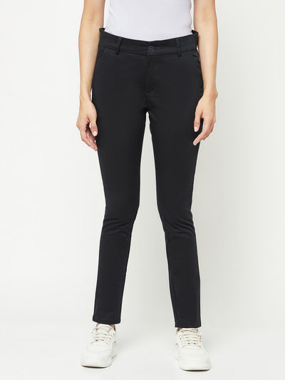 Navy Blue Chinos Trousers-Women Trousers-Crimsoune Club