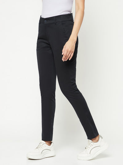 Navy Blue Chinos Trousers-Women Trousers-Crimsoune Club