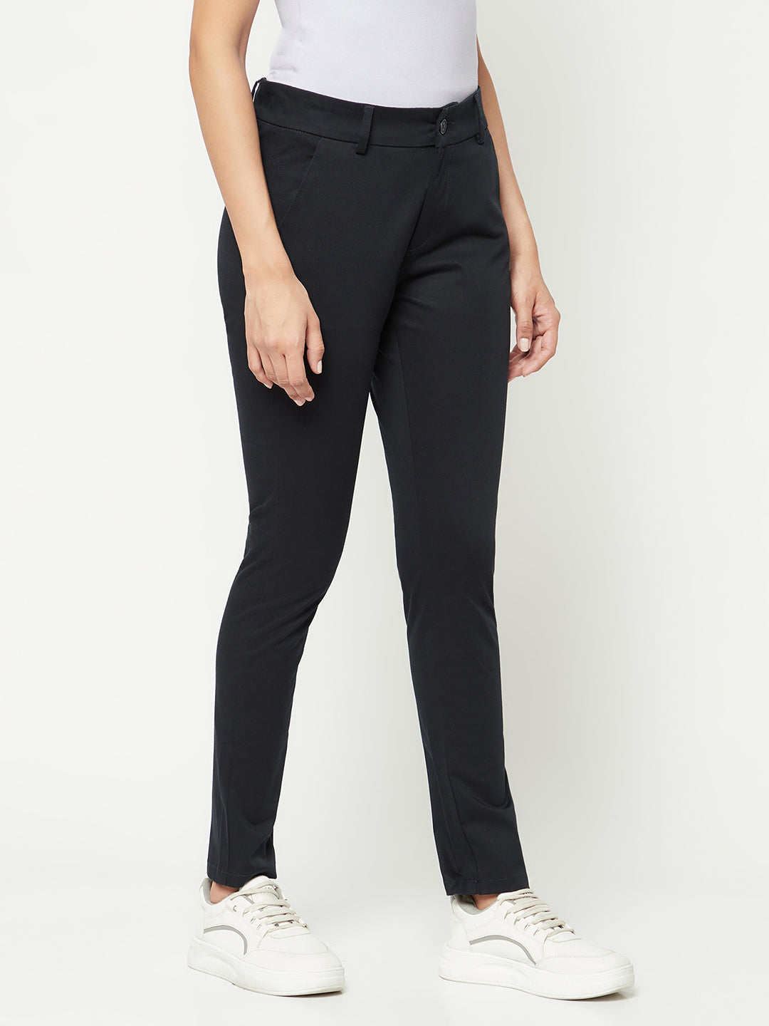 Navy Blue Chinos Trousers-Women Trousers-Crimsoune Club