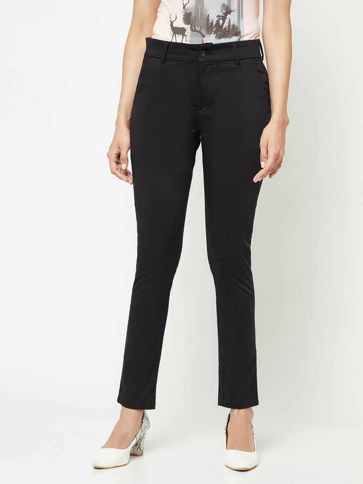 Black Straight Trousers-Women Trousers-Crimsoune Club