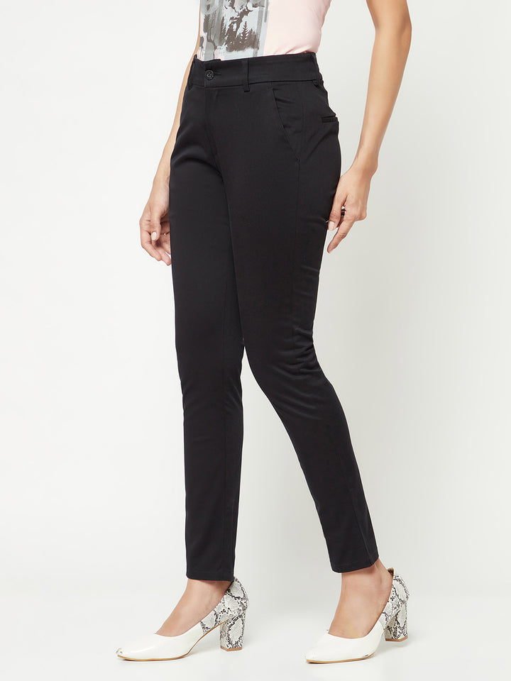 Black Straight Trousers-Women Trousers-Crimsoune Club