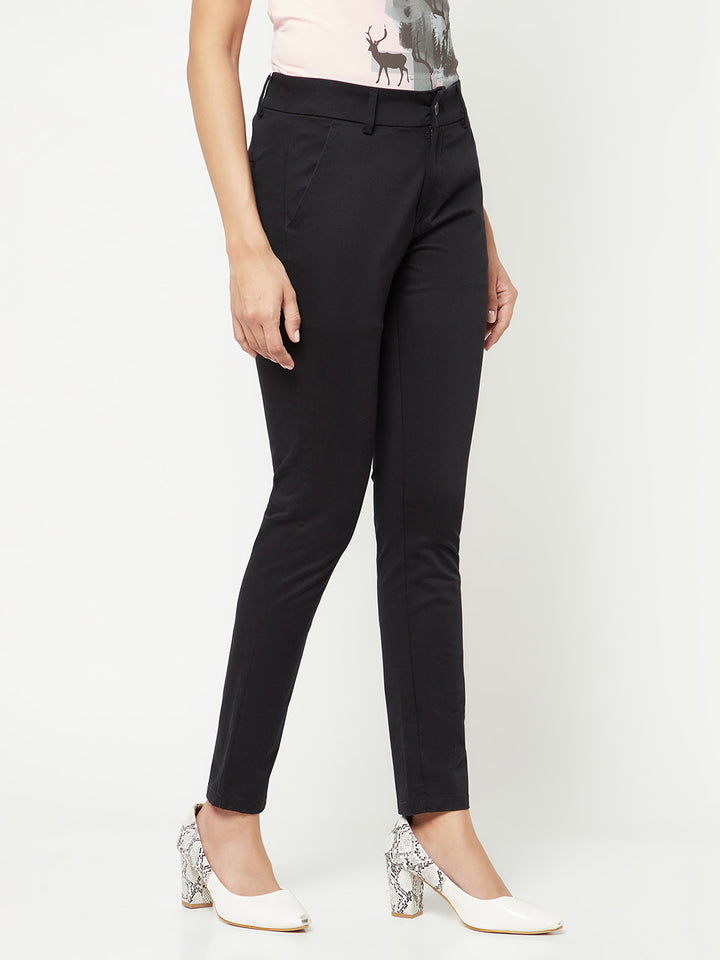 Black Straight Trousers-Women Trousers-Crimsoune Club
