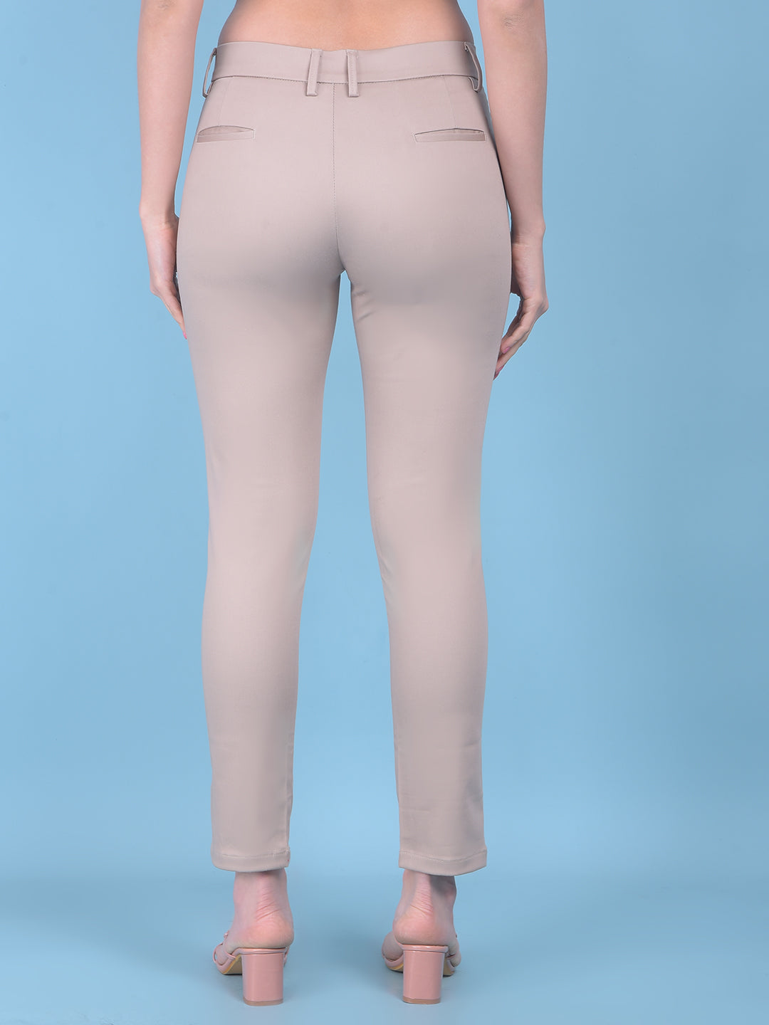 Beige Slim Trousers-Women Trousers-Crimsoune Club