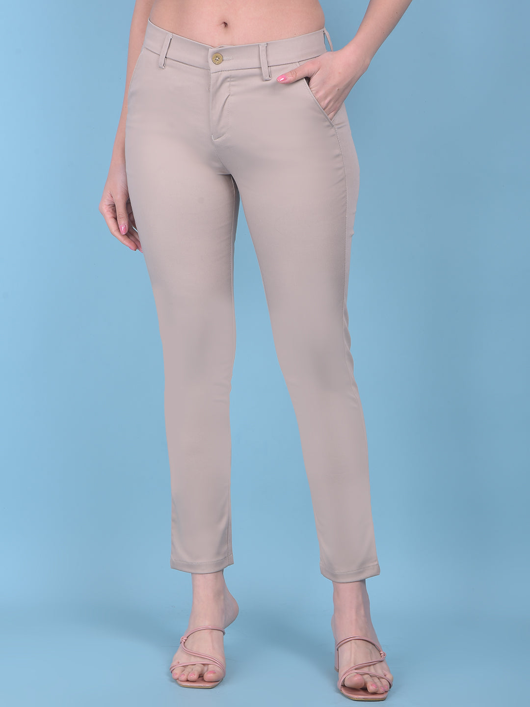 Beige Slim Trousers-Women Trousers-Crimsoune Club