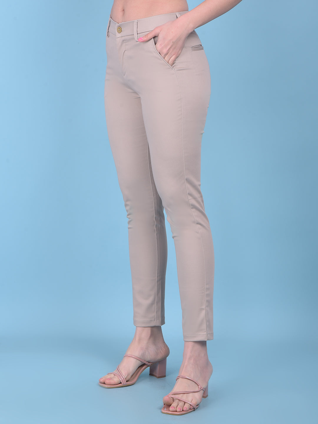 Beige Slim Trousers-Women Trousers-Crimsoune Club