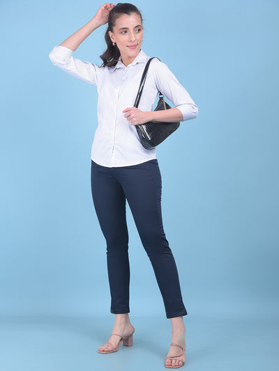 Navy Blue Trousers-Women Trousers-Crimsoune Club