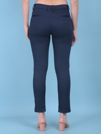 Navy Blue Trousers-Women Trousers-Crimsoune Club