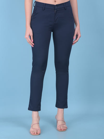 Navy Blue Trousers-Women Trousers-Crimsoune Club