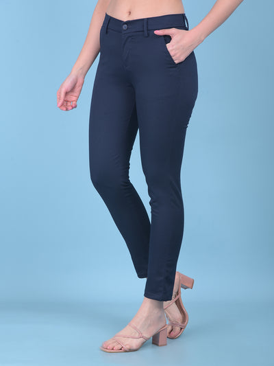 Navy Blue Trousers-Women Trousers-Crimsoune Club