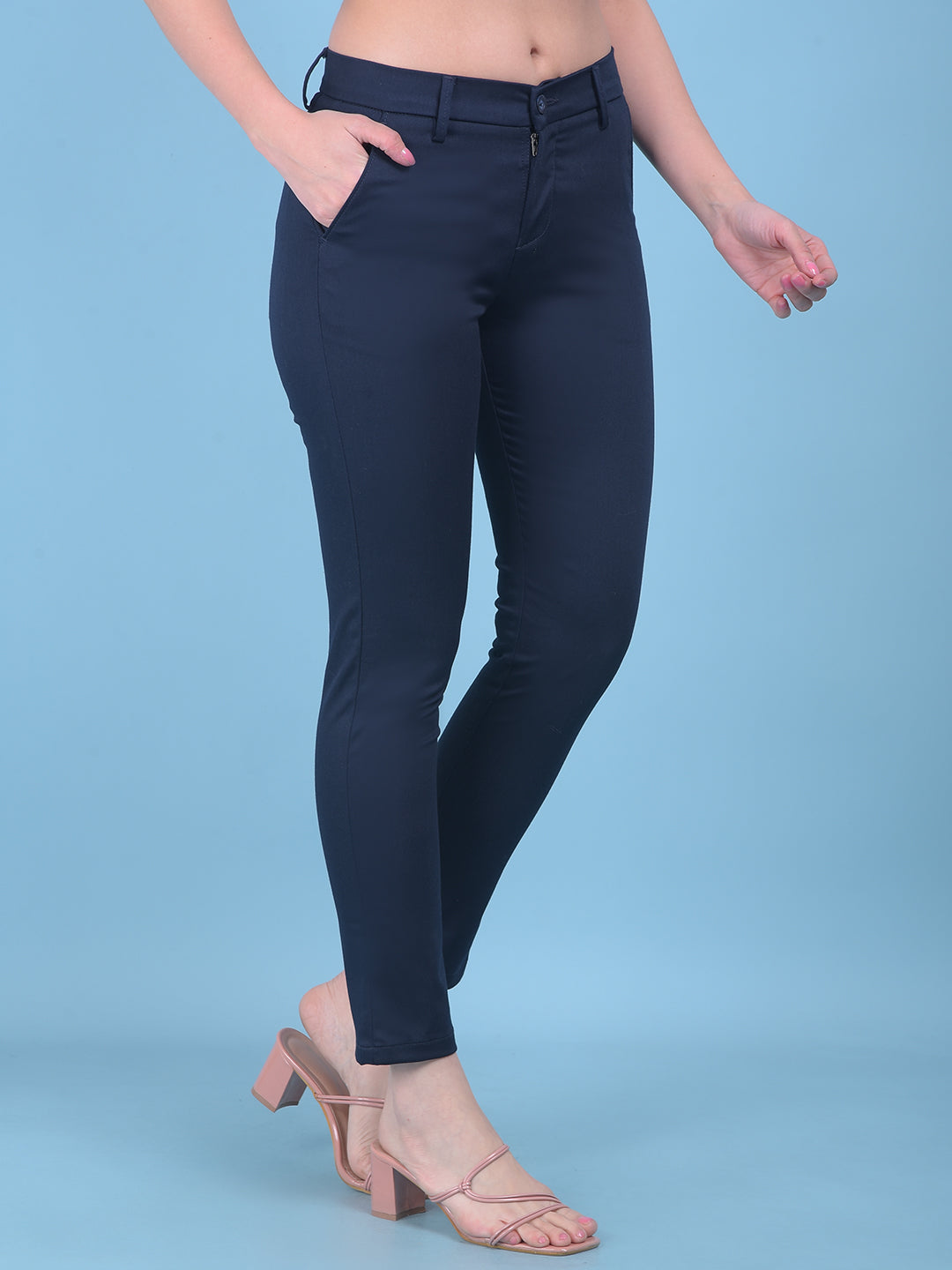 Navy Blue Trousers-Women Trousers-Crimsoune Club