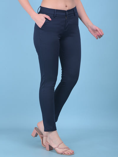 Navy Blue Trousers-Women Trousers-Crimsoune Club