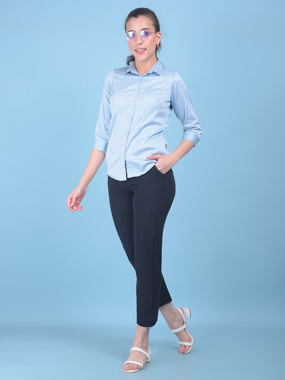 Blue Stretchable Trousers-Women Trousers-Crimsoune Club