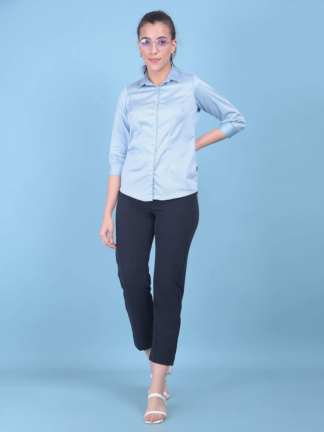 Blue Stretchable Trousers-Women Trousers-Crimsoune Club