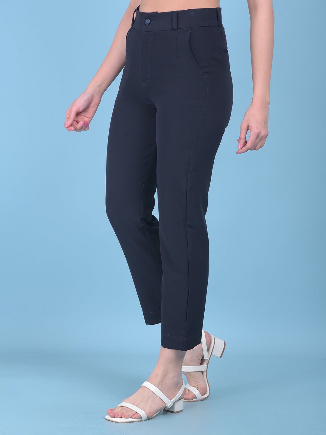 Blue Stretchable Trousers-Women Trousers-Crimsoune Club