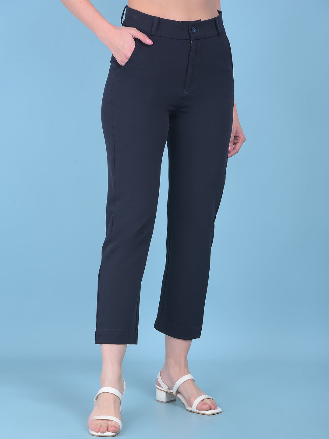 Blue Stretchable Trousers-Women Trousers-Crimsoune Club