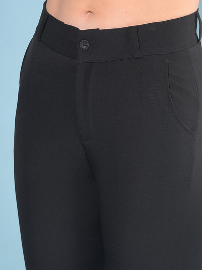 Black Straight Stretchable Trousers-Women Trousers-Crimsoune Club