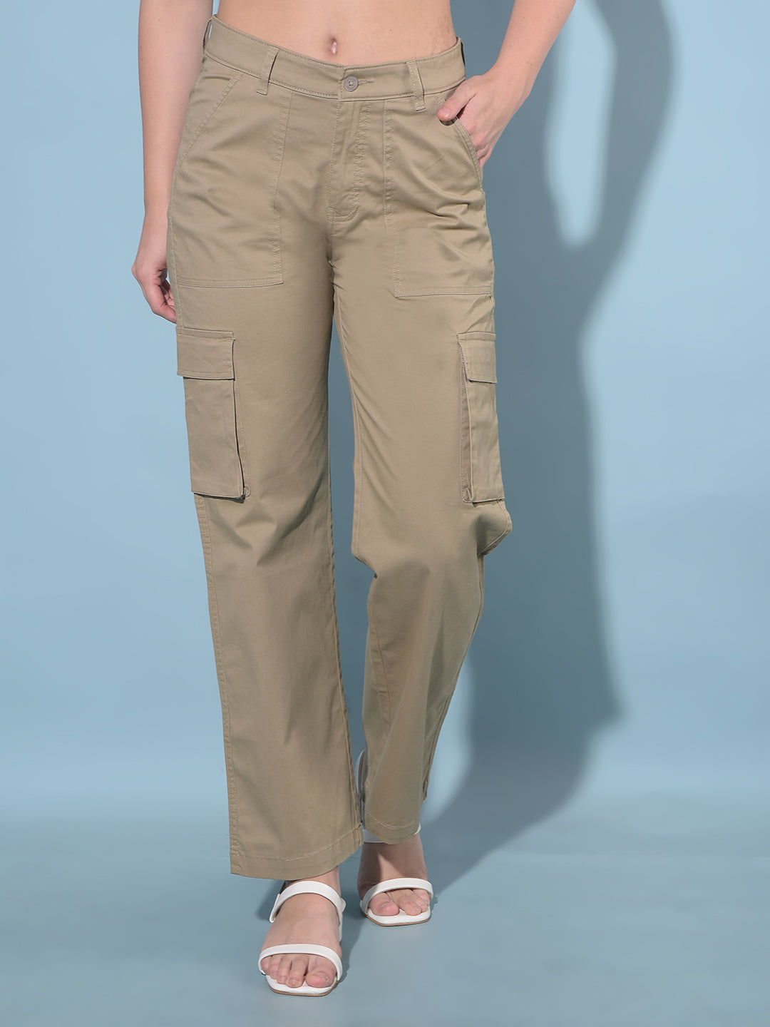 Khaki Cargo Trousers-Women Trousers-Crimsoune Club