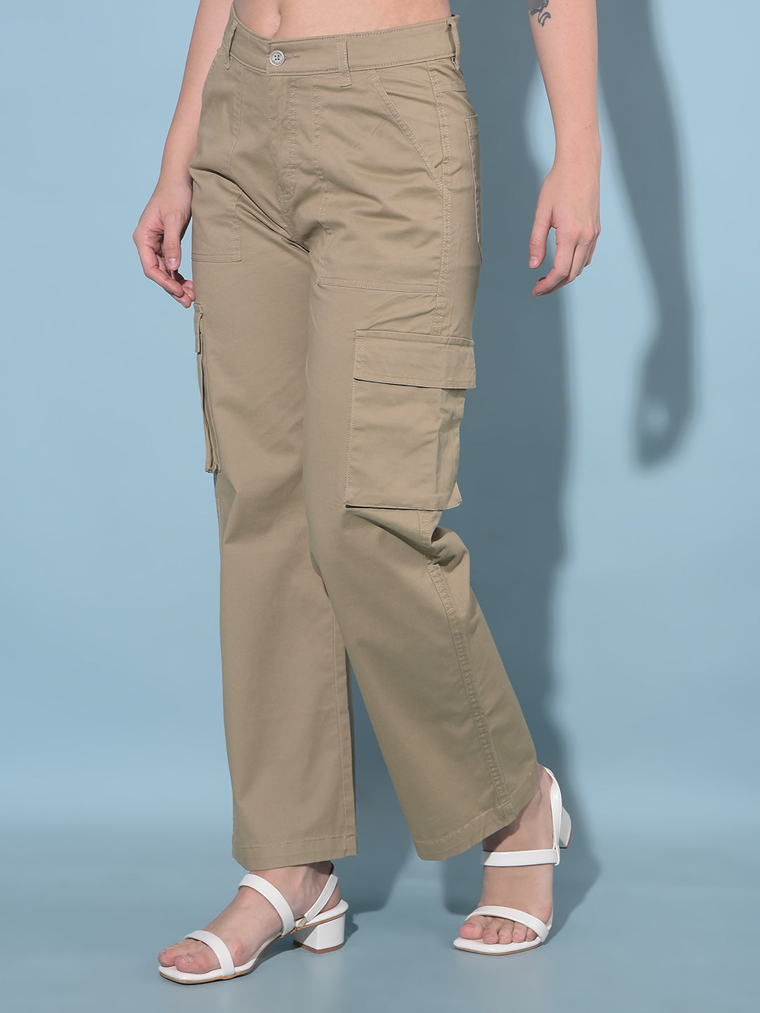 Khaki Cargo Trousers-Women Trousers-Crimsoune Club