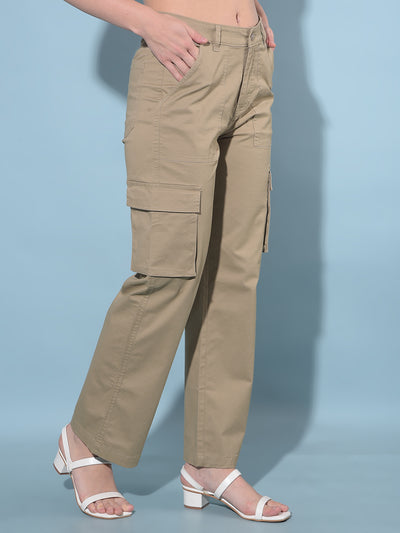 Khaki Cargo Trousers-Women Trousers-Crimsoune Club