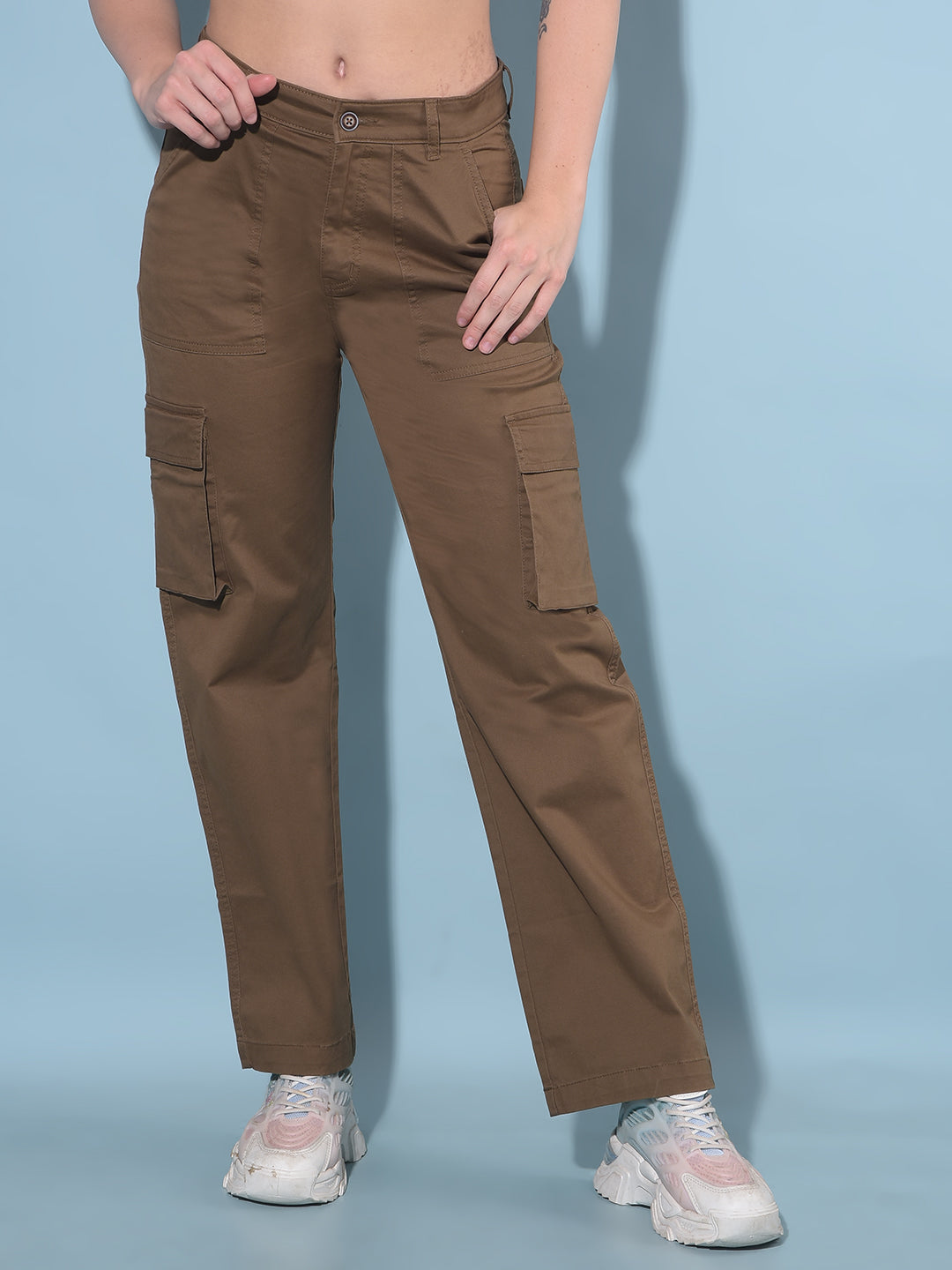 Brown Cargo Trousers-Women Trousers-Crimsoune Club