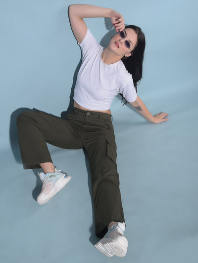 Olive Cargo Trousers-Women Trousers-Crimsoune Club