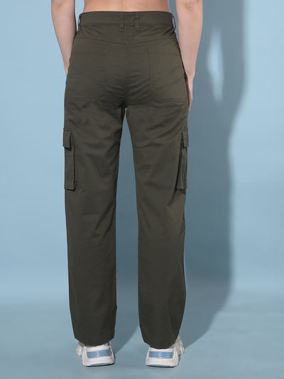 Olive Cargo Trousers-Women Trousers-Crimsoune Club