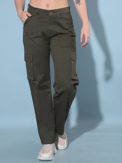 Olive Cargo Trousers-Women Trousers-Crimsoune Club