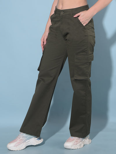Olive Cargo Trousers-Women Trousers-Crimsoune Club