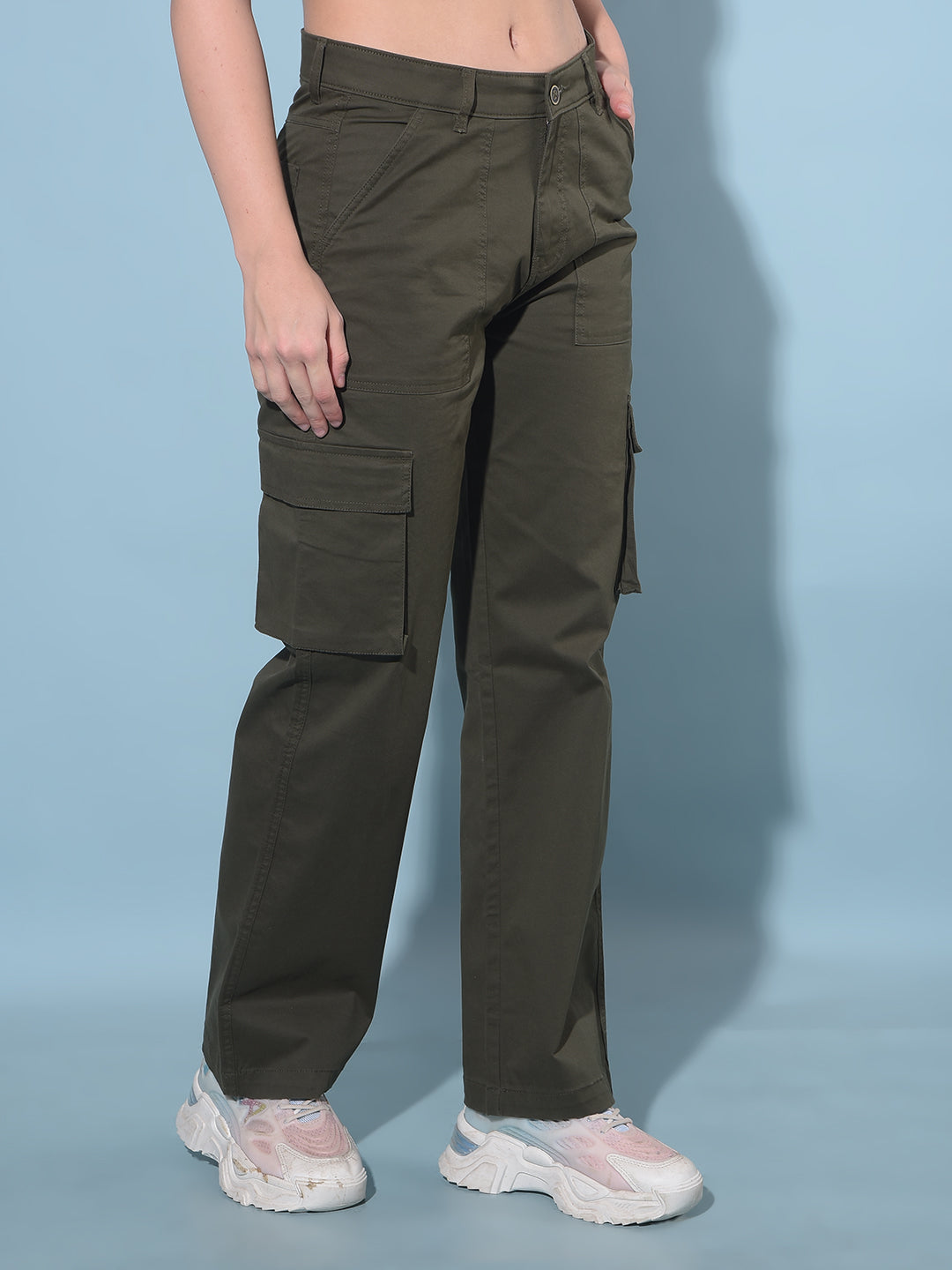 Olive Cargo Trousers-Women Trousers-Crimsoune Club