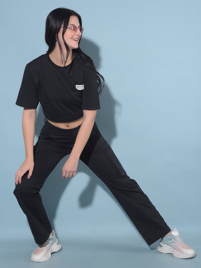 Black Cargo Trousers-Women Trousers-Crimsoune Club