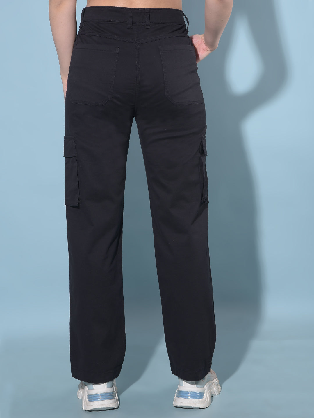 Black Cargo Trousers-Women Trousers-Crimsoune Club