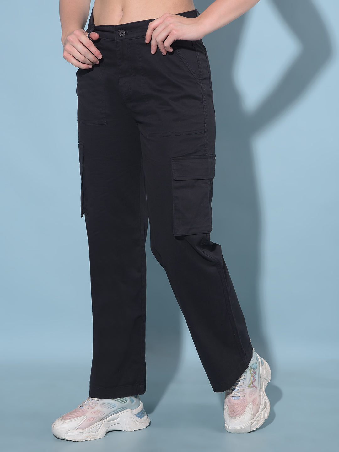 Black Cargo Trousers-Women Trousers-Crimsoune Club