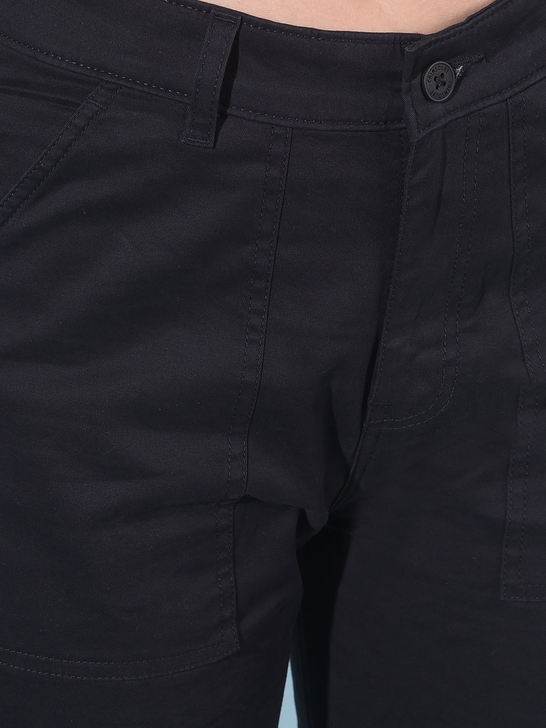 Black Cargo Trousers-Women Trousers-Crimsoune Club